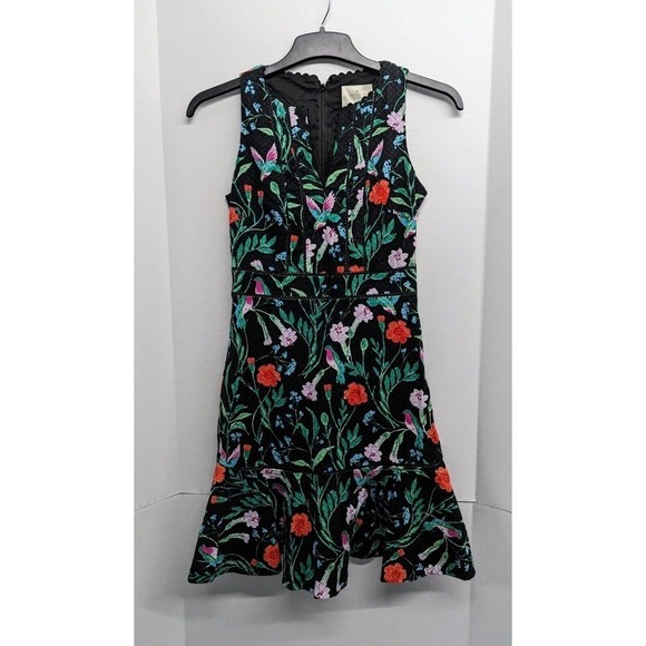 kate spade new york Jardin Tile Jacquard Hummingbird Floral Ruffle Dress Size 2 - Picture 4 of 10